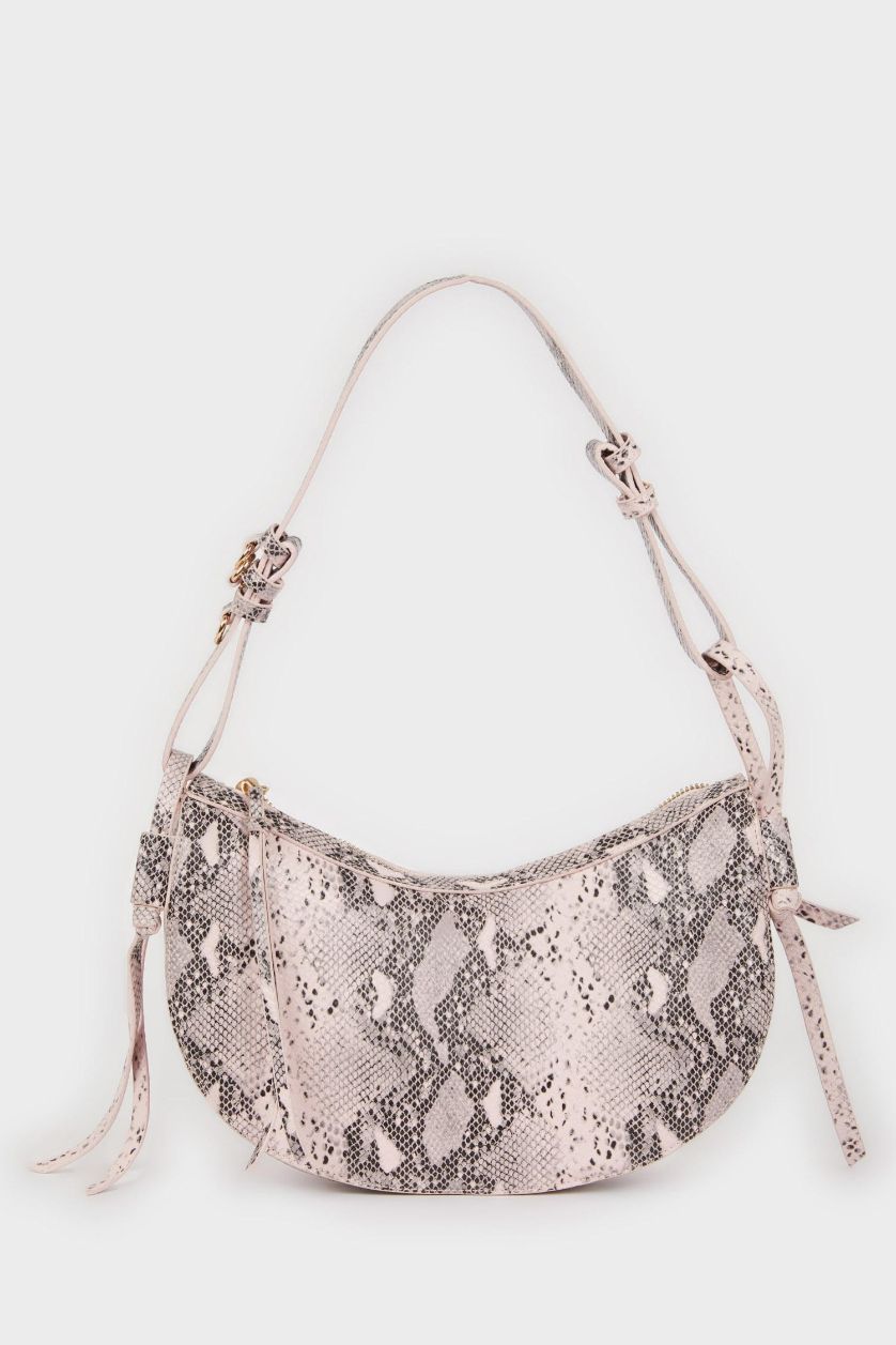 Woman Pink Woman Faux Leather Snakeskin Patterned Shoulder Bag