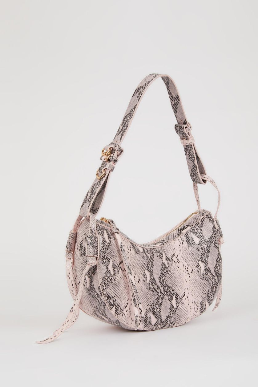 Woman Pink Woman Faux Leather Snakeskin Patterned Shoulder Bag