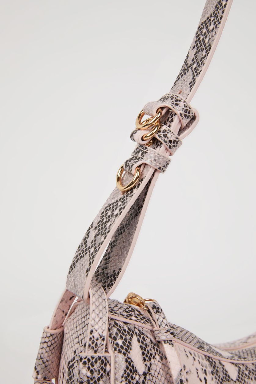 Woman Pink Woman Faux Leather Snakeskin Patterned Shoulder Bag