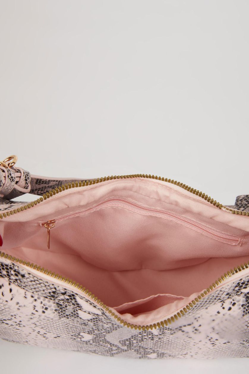 Woman Pink Woman Faux Leather Snakeskin Patterned Shoulder Bag
