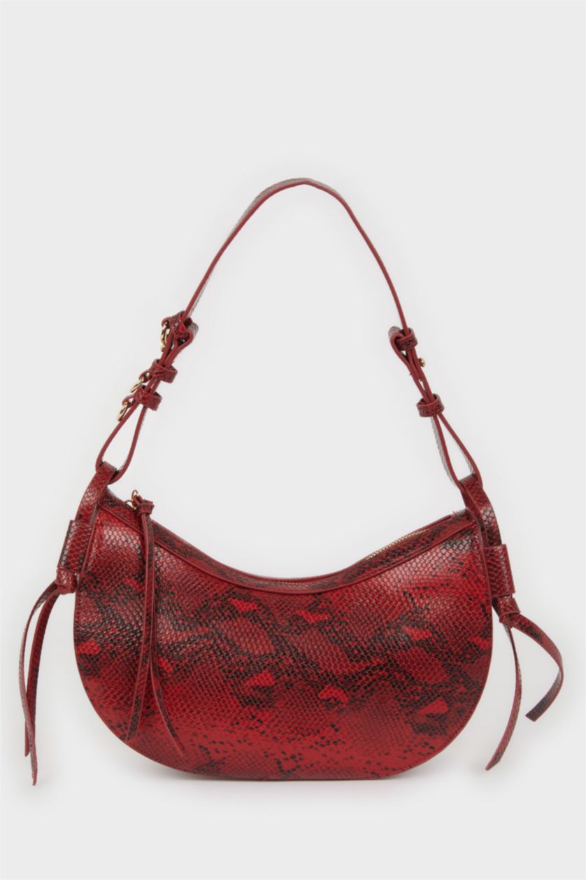 WOMAN Red Woman Faux Leather Snakeskin Patterned Shoulder Bag