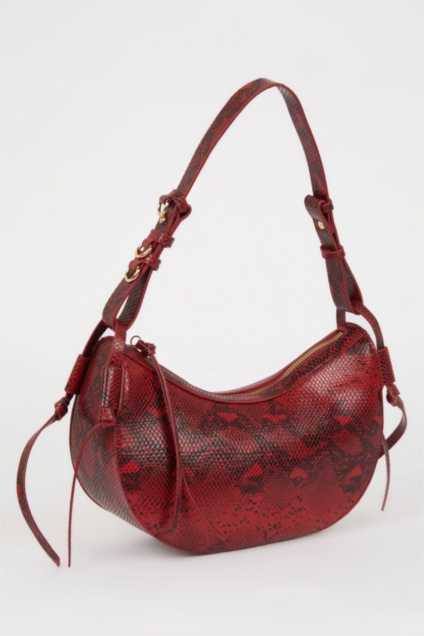 WOMAN Red Woman Faux Leather Snakeskin Patterned Shoulder Bag