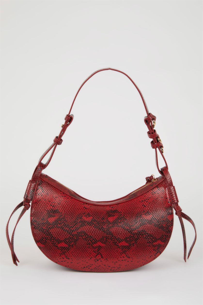 WOMAN Red Woman Faux Leather Snakeskin Patterned Shoulder Bag