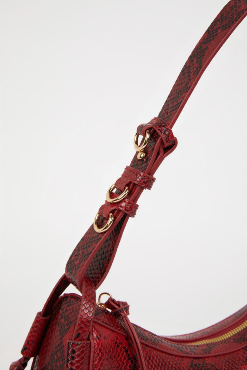 WOMAN Red Woman Faux Leather Snakeskin Patterned Shoulder Bag
