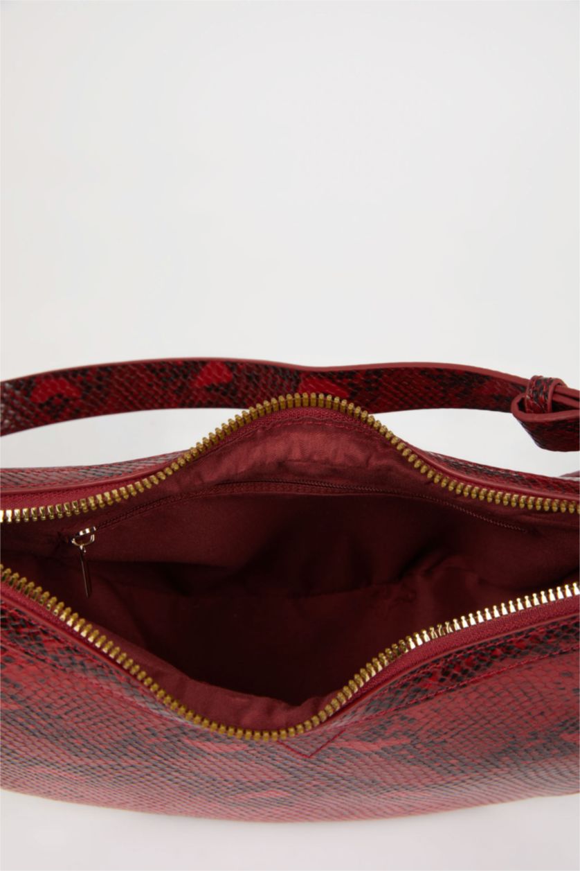 WOMAN Red Woman Faux Leather Snakeskin Patterned Shoulder Bag