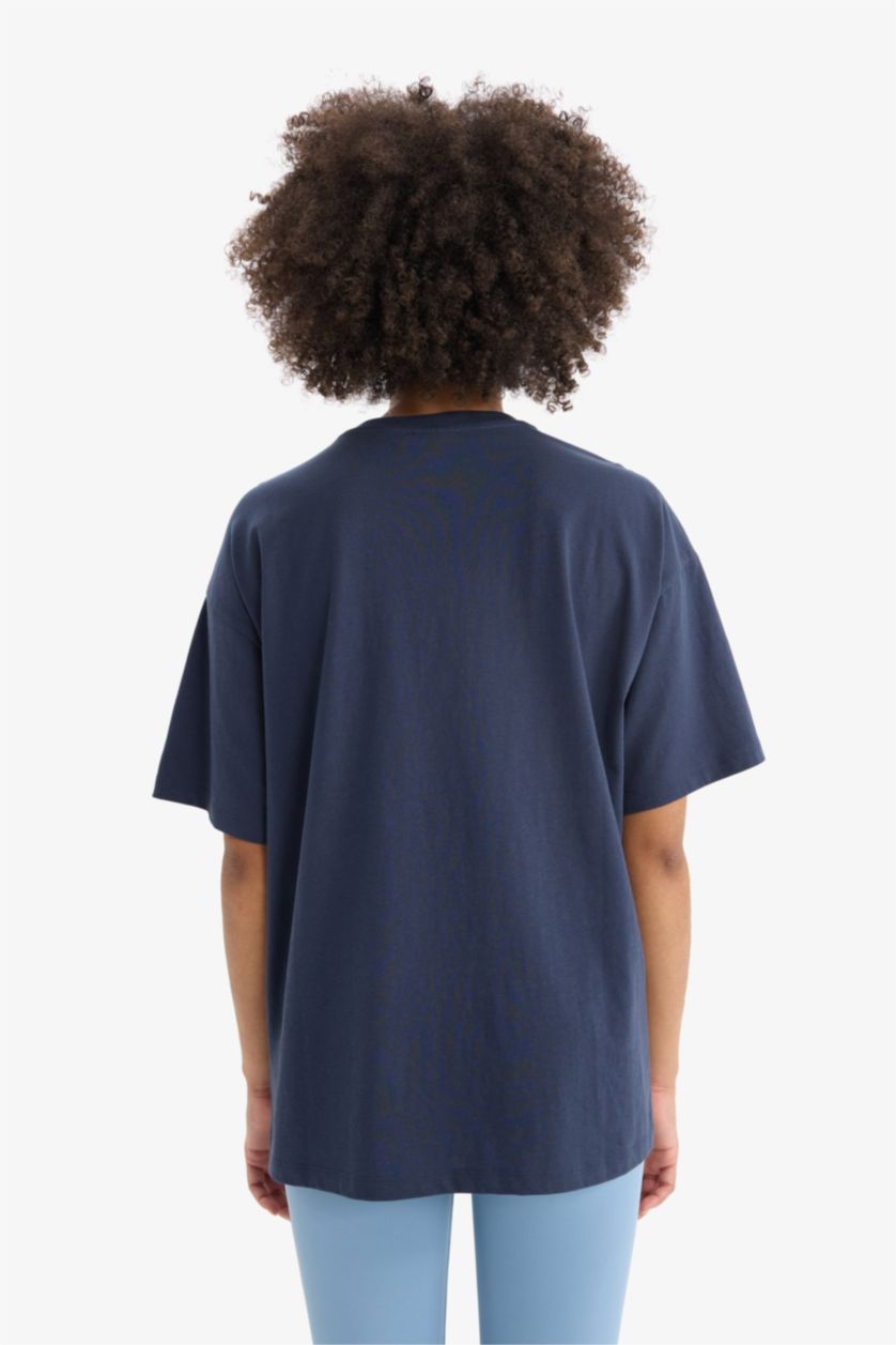 WOMAN NAVY DeFactoFit NBA Wordmark Oversize Fit Sports T-Shirt