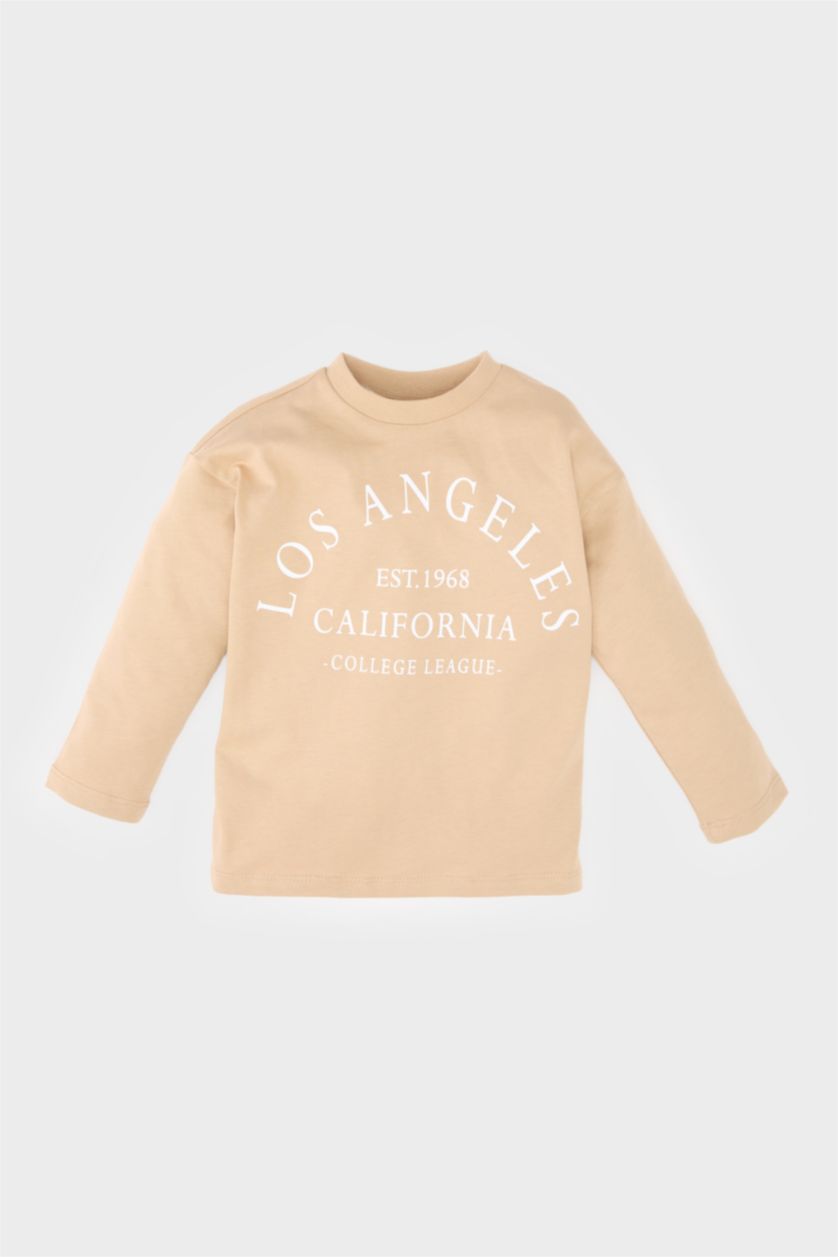 BABY BOY Beige Baby Boy Regular Fit Crew Neck Slogan Printed T-Shirt