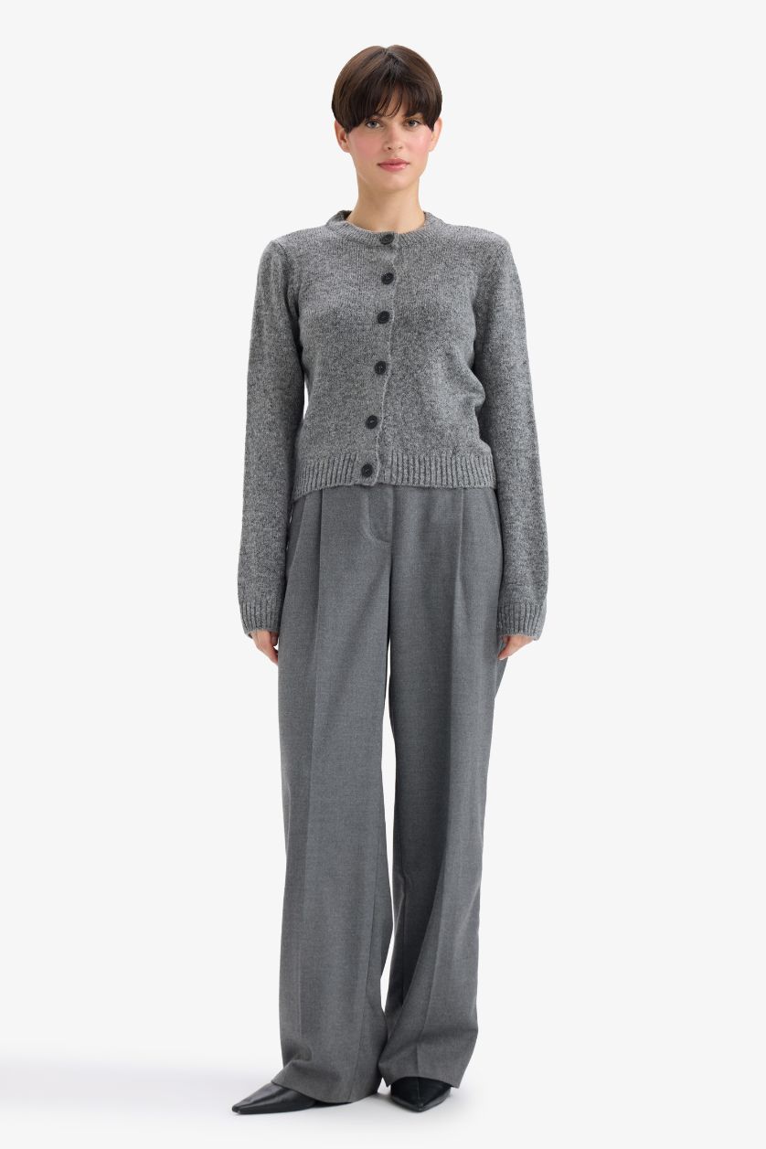 WOMAN Grey Regular Fit Basic Buttoned Soft Touch Soft Knit Cardigan