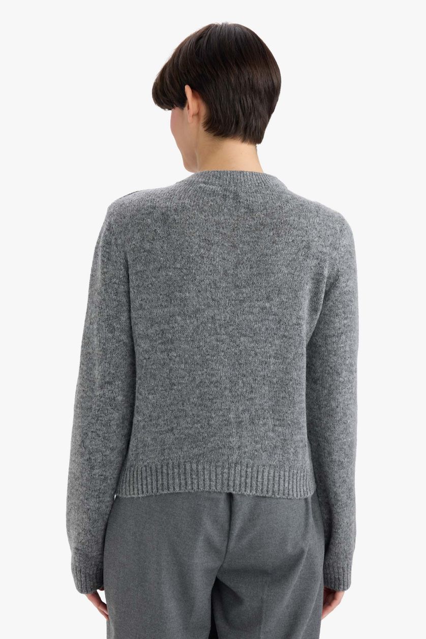 WOMAN Grey Regular Fit Basic Buttoned Soft Touch Soft Knit Cardigan