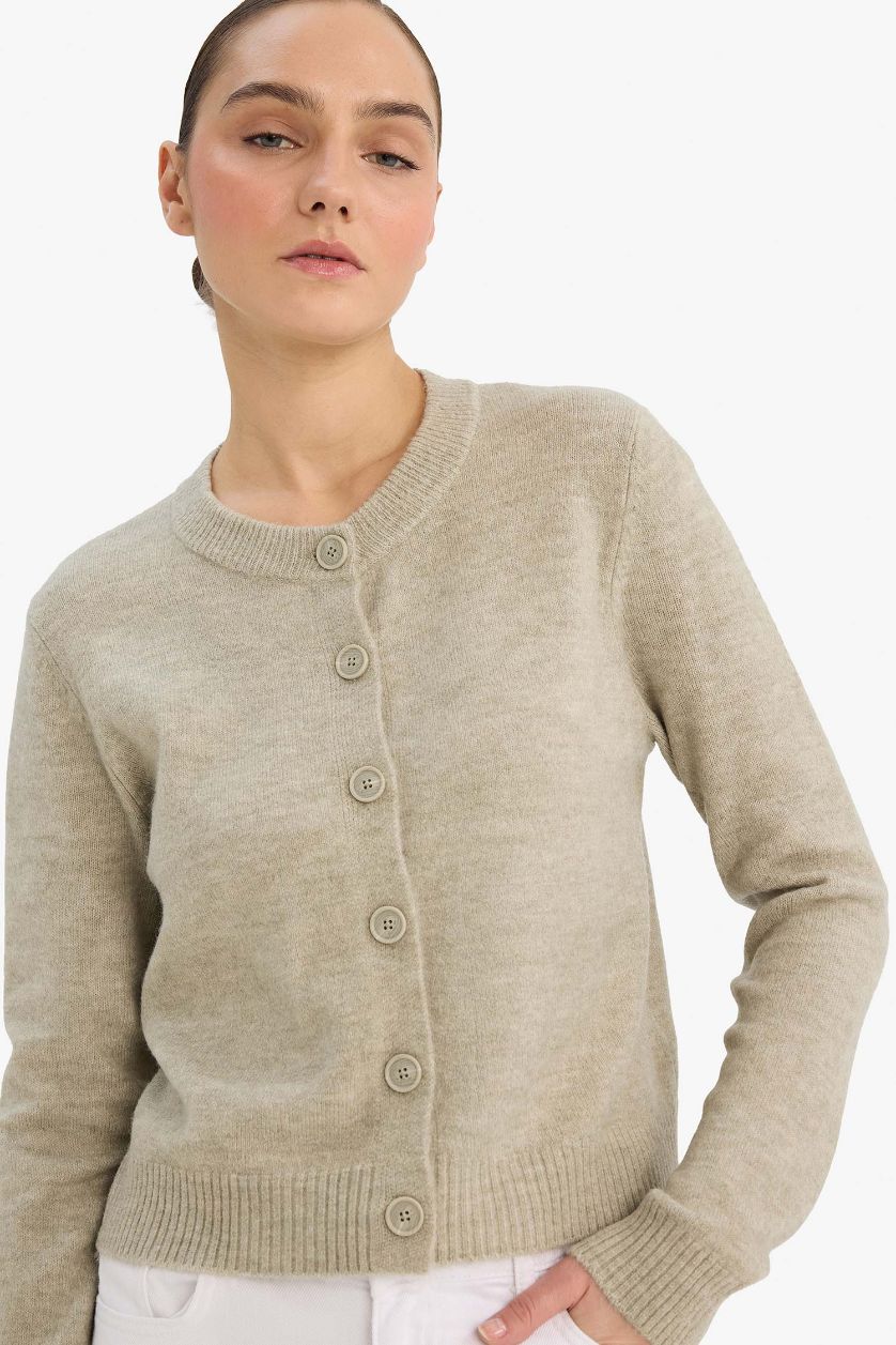 Woman Mint Regular Fit Crew Neck Cardigan