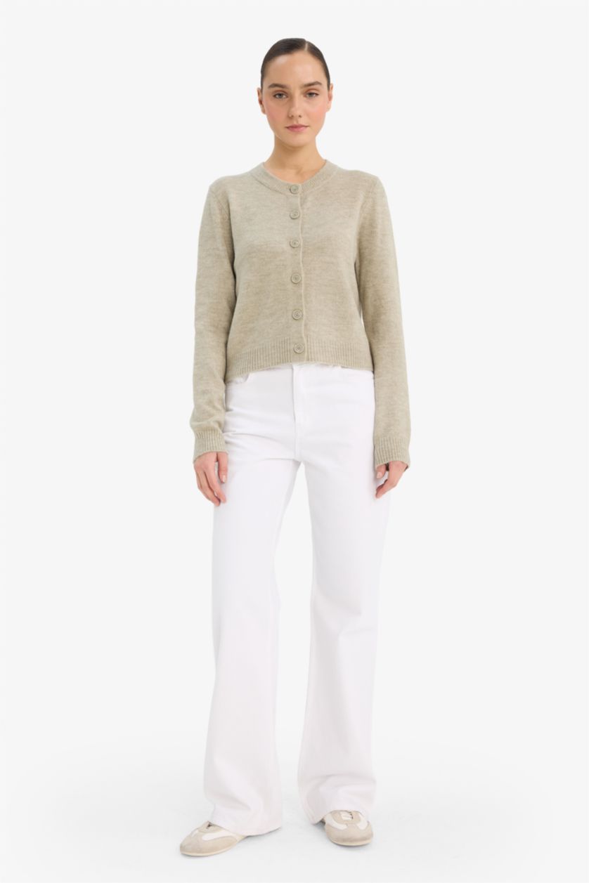 Woman Mint Regular Fit Crew Neck Cardigan