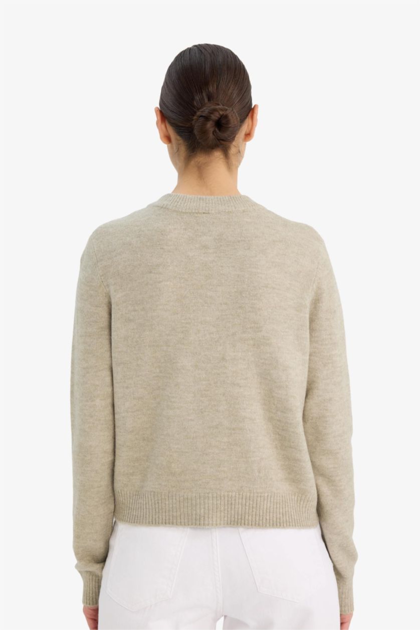 Woman Mint Regular Fit Crew Neck Cardigan