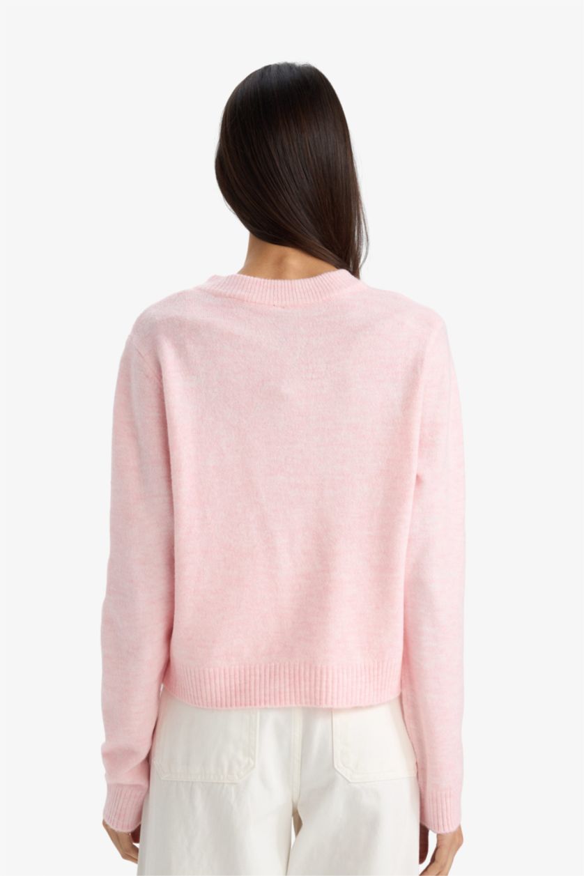 Woman Pink Regular Fit Crew Neck Cardigan