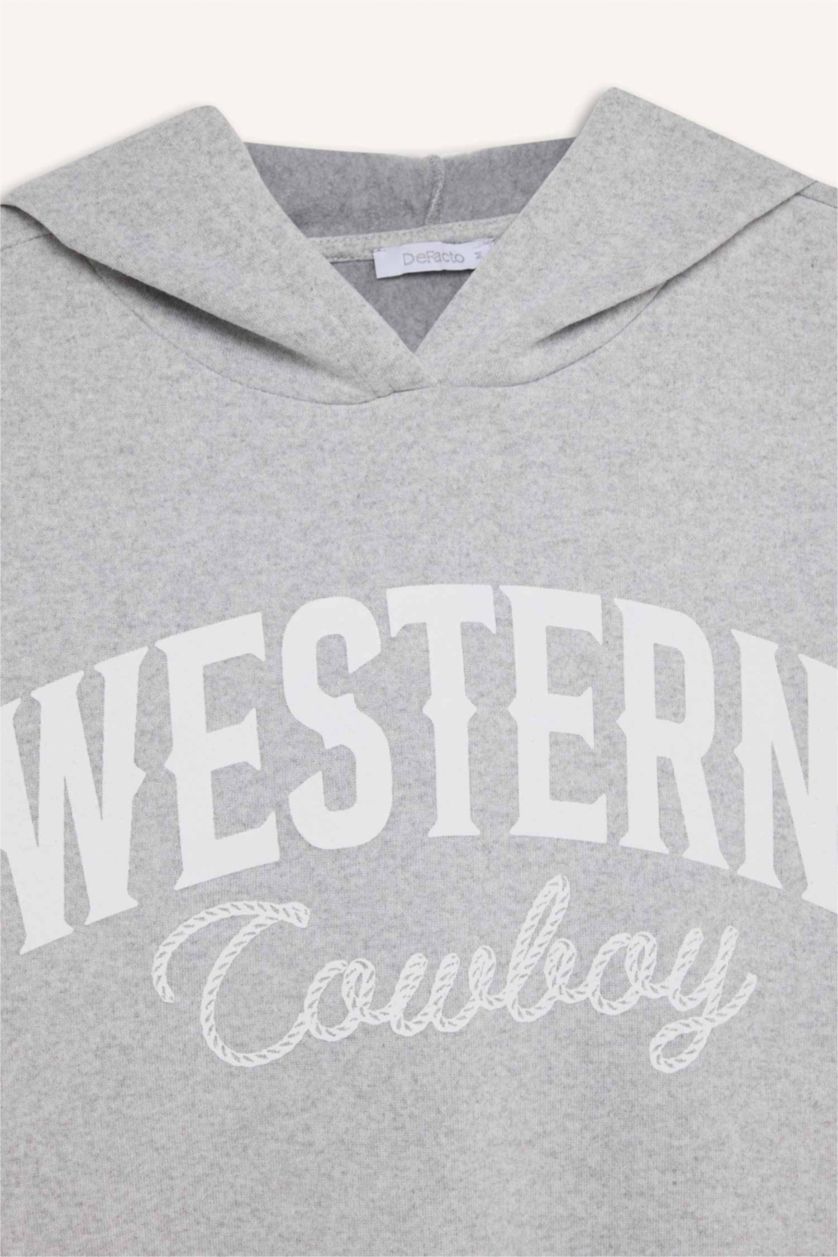 نساء ميلانج رمادي سويت شيرت اوفر سايز تقيل بغطاء للرأس