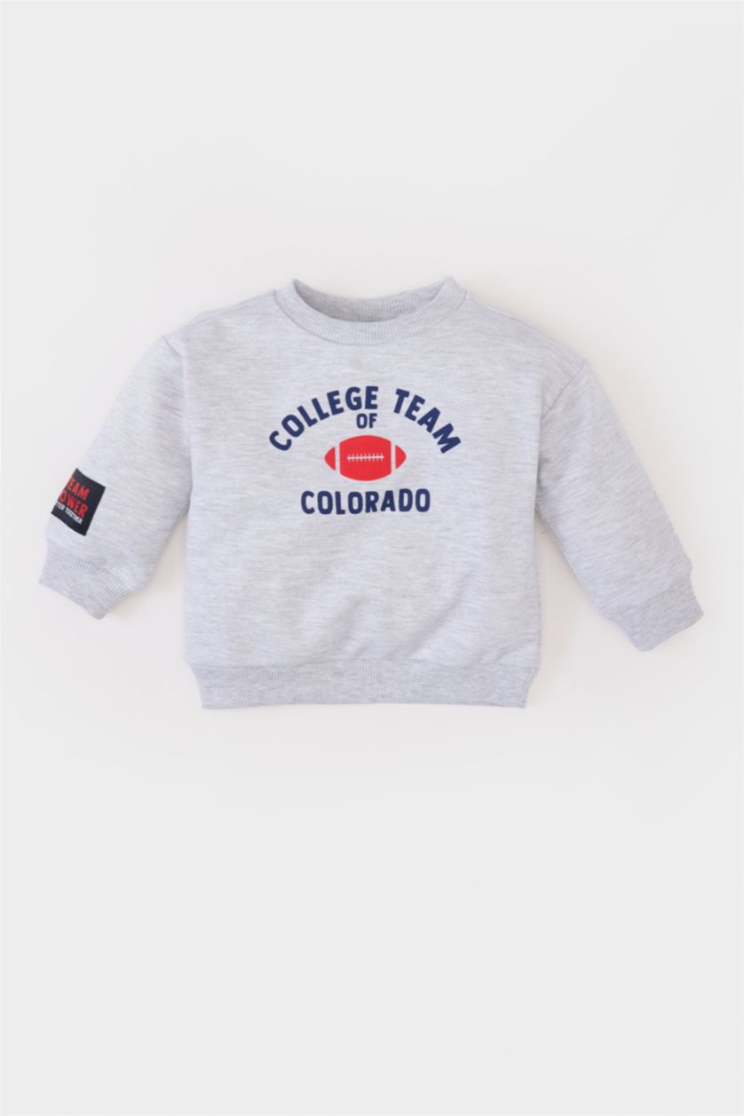 Baby Boy Grey Melange Baby Boy Regular Fit Slogan Printed Sweatshirt Fabric Sweatshirt