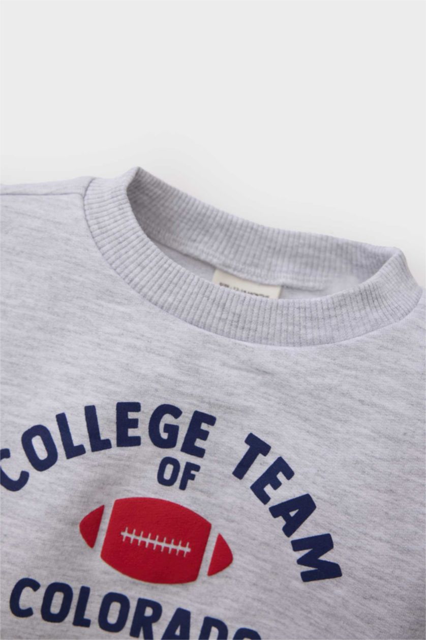 Baby Boy Grey Melange Baby Boy Regular Fit Slogan Printed Sweatshirt Fabric Sweatshirt