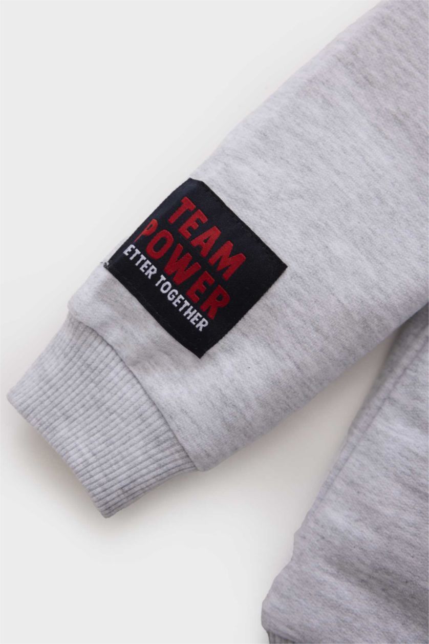 Baby Boy Grey Melange Baby Boy Regular Fit Slogan Printed Sweatshirt Fabric Sweatshirt