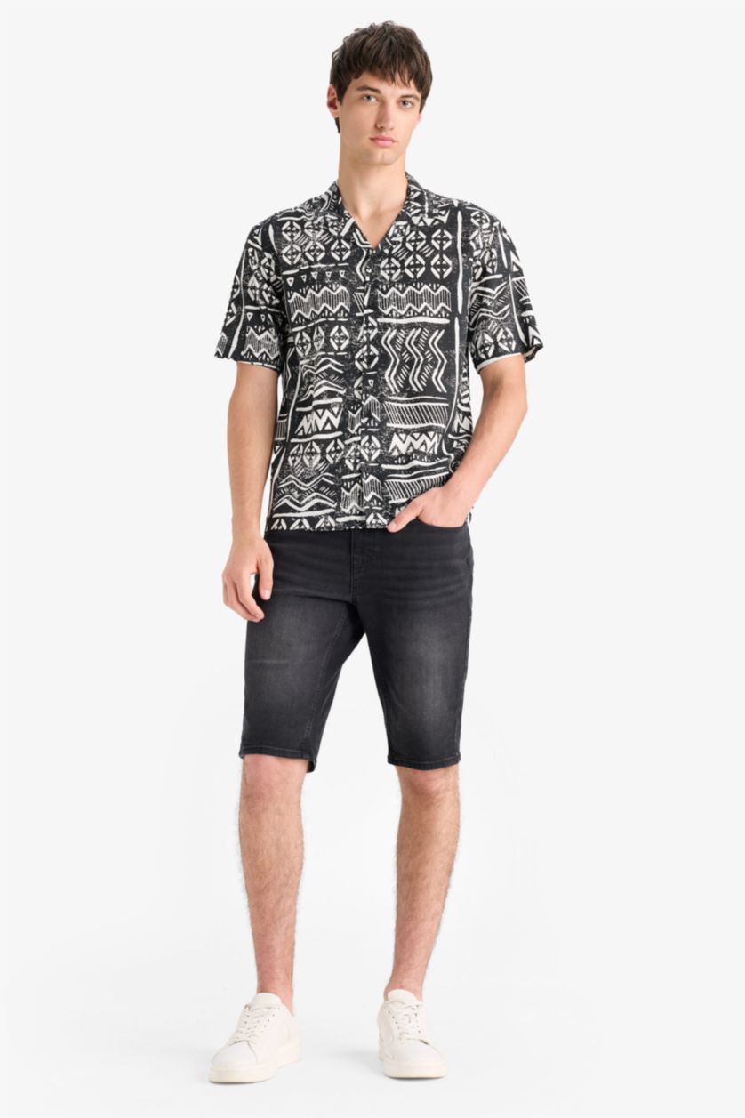 رجال أسود قميص نص ردن قصة عادية بياخة عالية