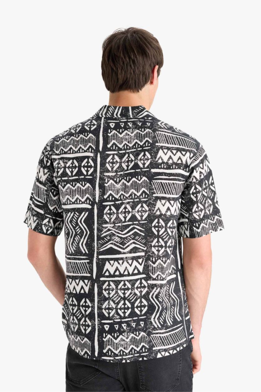 رجال أسود قميص نص ردن قصة عادية بياخة عالية