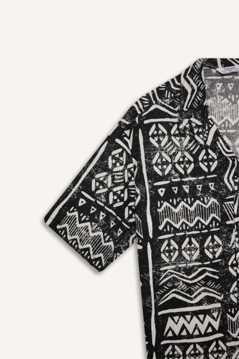 رجال أسود قميص نص ردن قصة عادية بياخة عالية