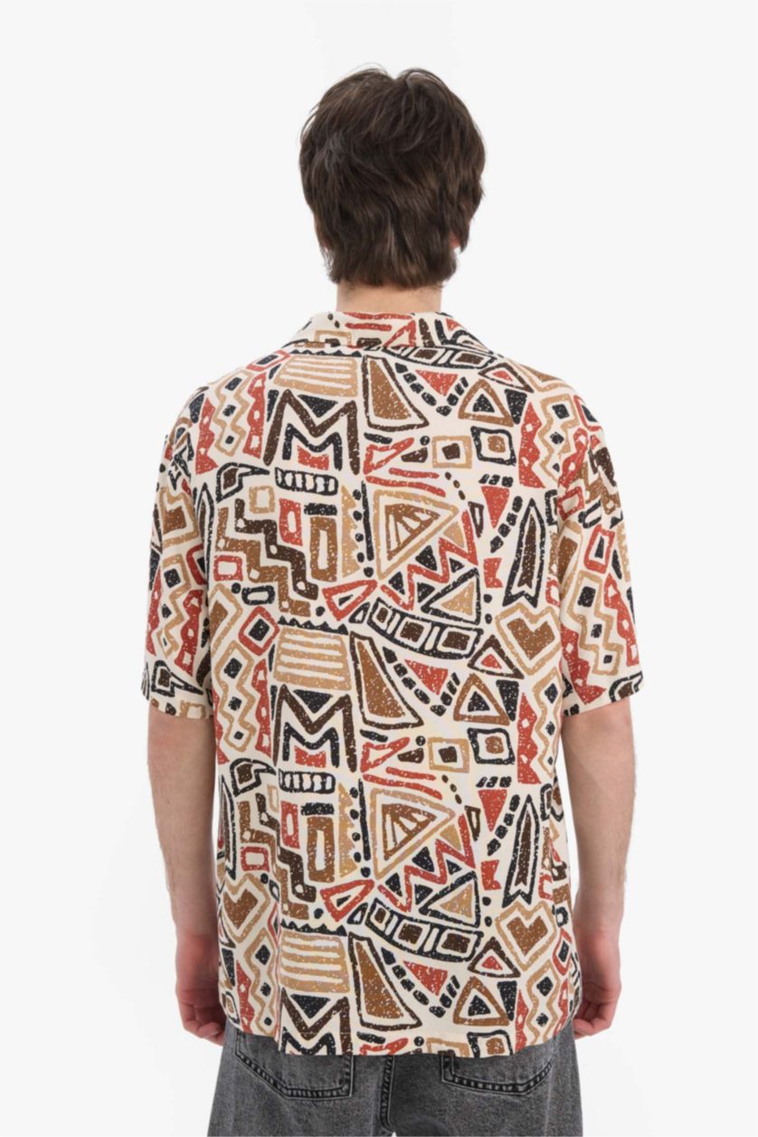 MAN Rose New Regular Fit Apache Neck Printed Short Sleeve Shirt