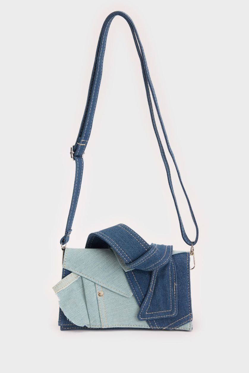 Woman Blue Woman Denim Look Shoulder Bag