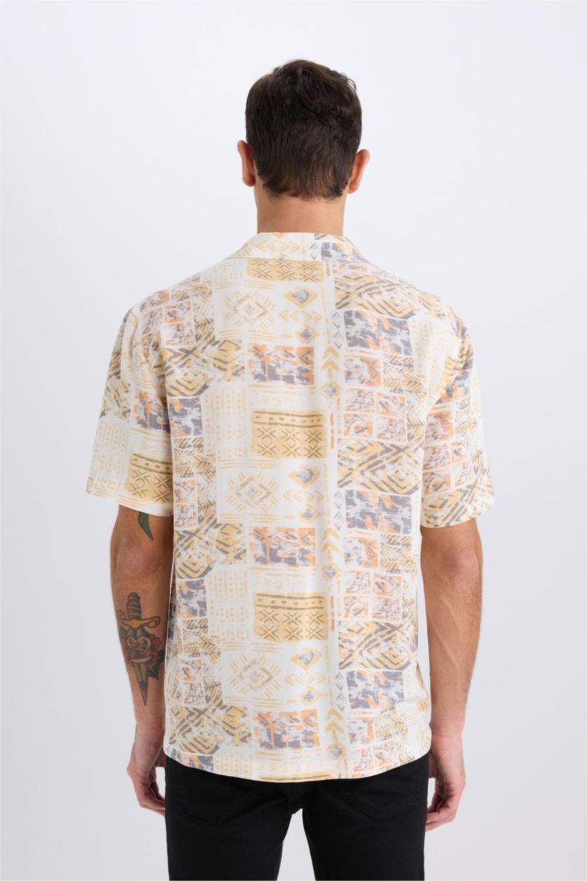 Erkek Taş New Regular Fit Apaş Yaka Desenli Kısa Kollu Gömlek