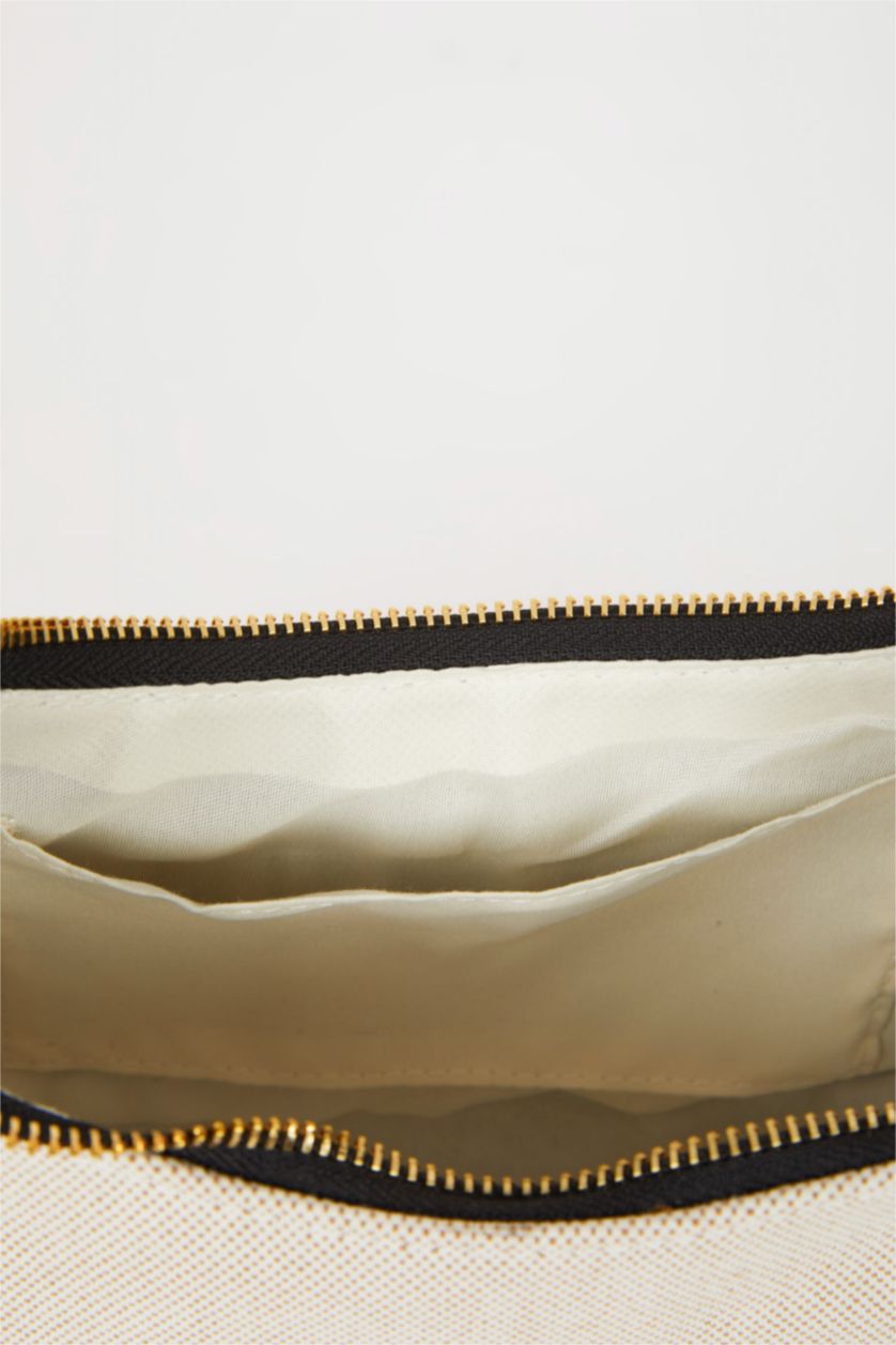 Kadın Bej Kadın Kanvas Görünümlü Suni Deri Omuz Çantası