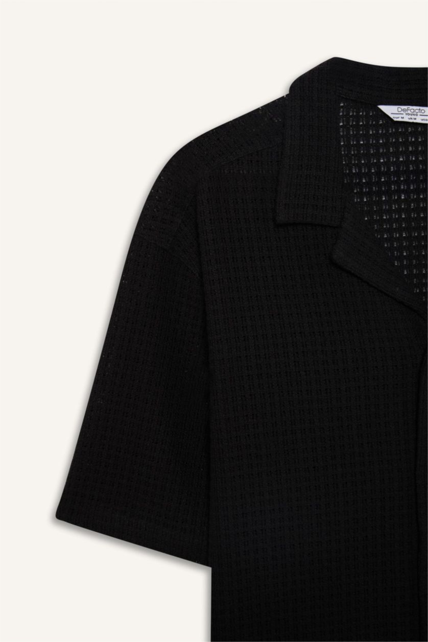 HOMME Noir Chemise à manches courtes Coupe droite