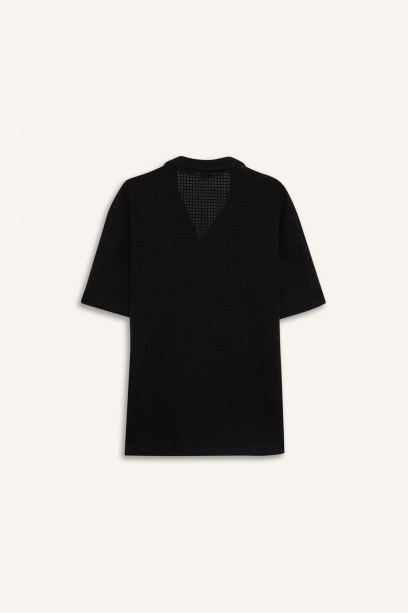 HOMME Noir Chemise à manches courtes Coupe droite
