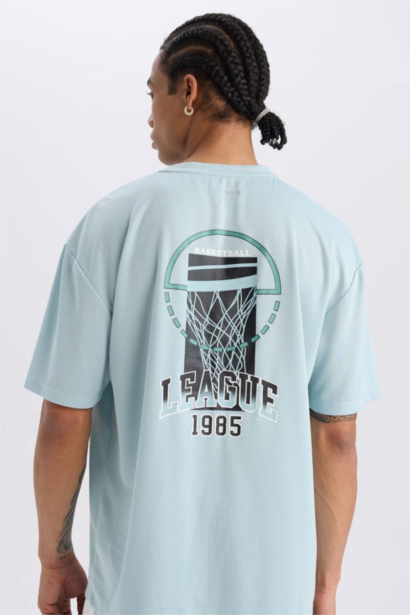 Man Mint DeFactoFit Boxy Fit Crew Neck Printed Sports Tulle T-Shirt