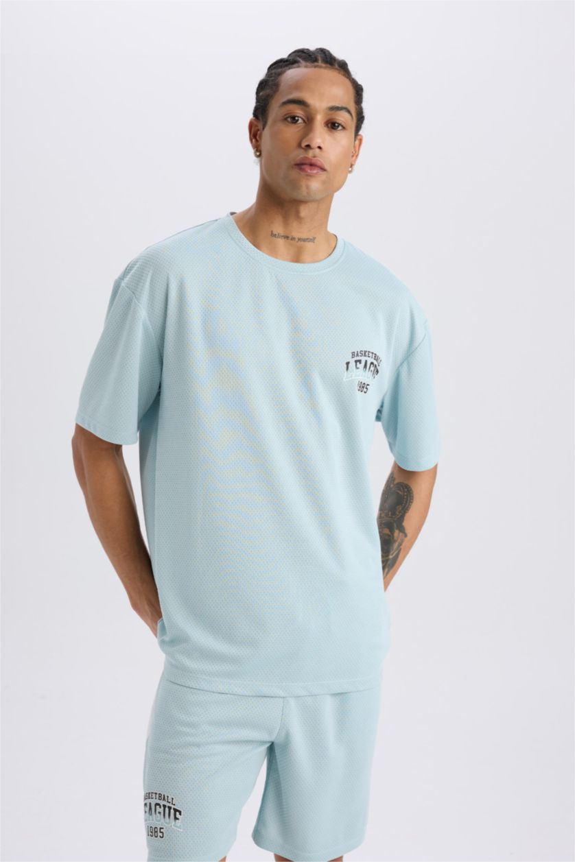 Man Mint DeFactoFit Boxy Fit Crew Neck Printed Sports Tulle T-Shirt