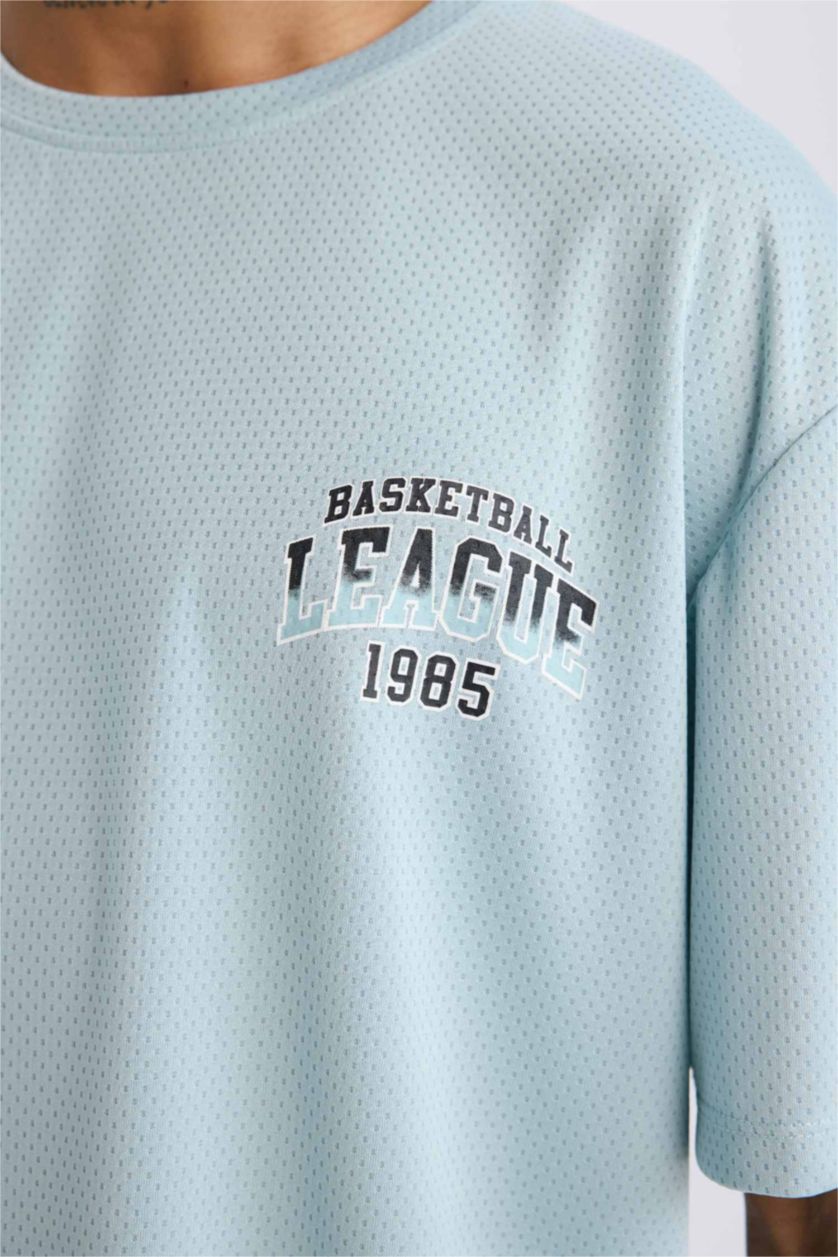 Man Mint DeFactoFit Boxy Fit Crew Neck Printed Sports Tulle T-Shirt