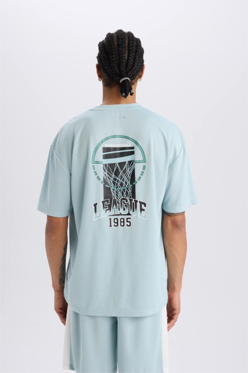 Man Mint DeFactoFit Boxy Fit Crew Neck Printed Sports Tulle T-Shirt