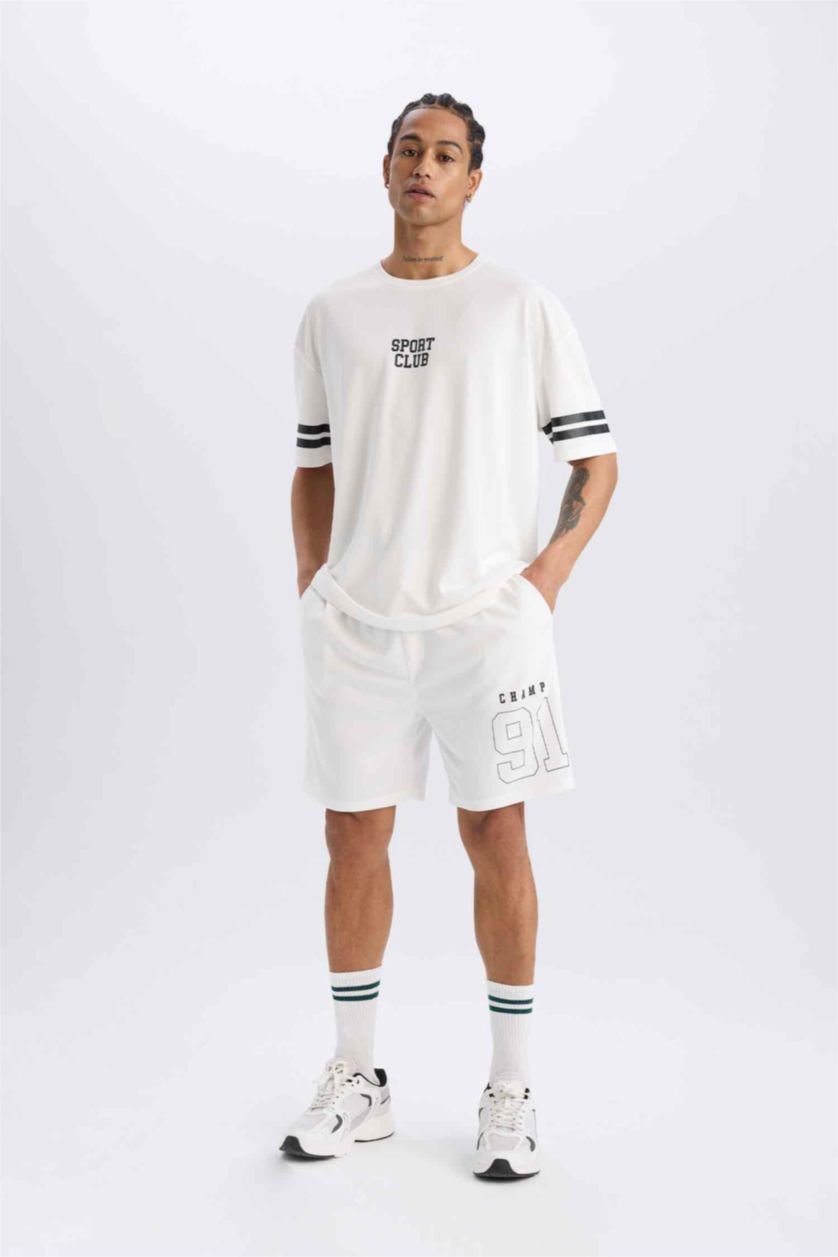 Man Ecru DeFactoFit Standard Fit Sports Shorts