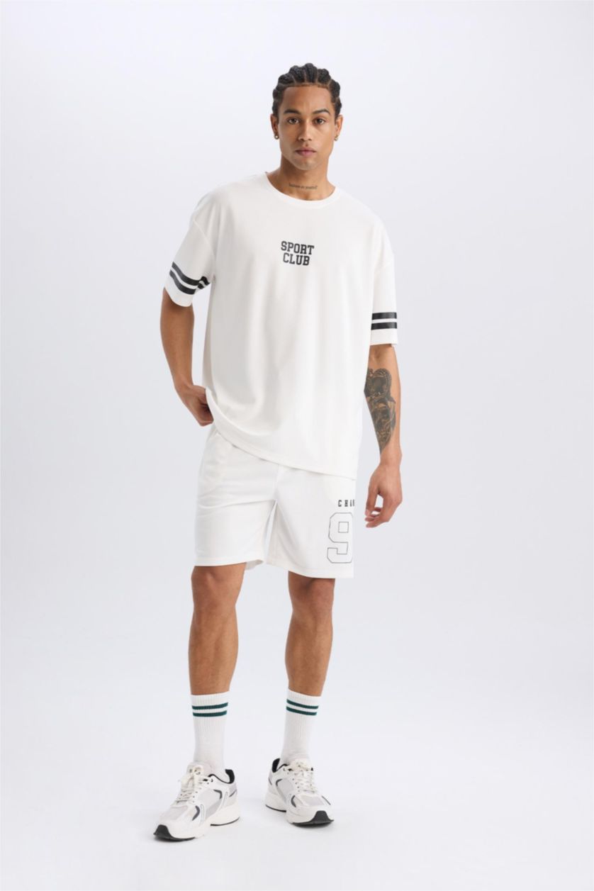 Man Ecru DeFactoFit Standard Fit Sports Shorts