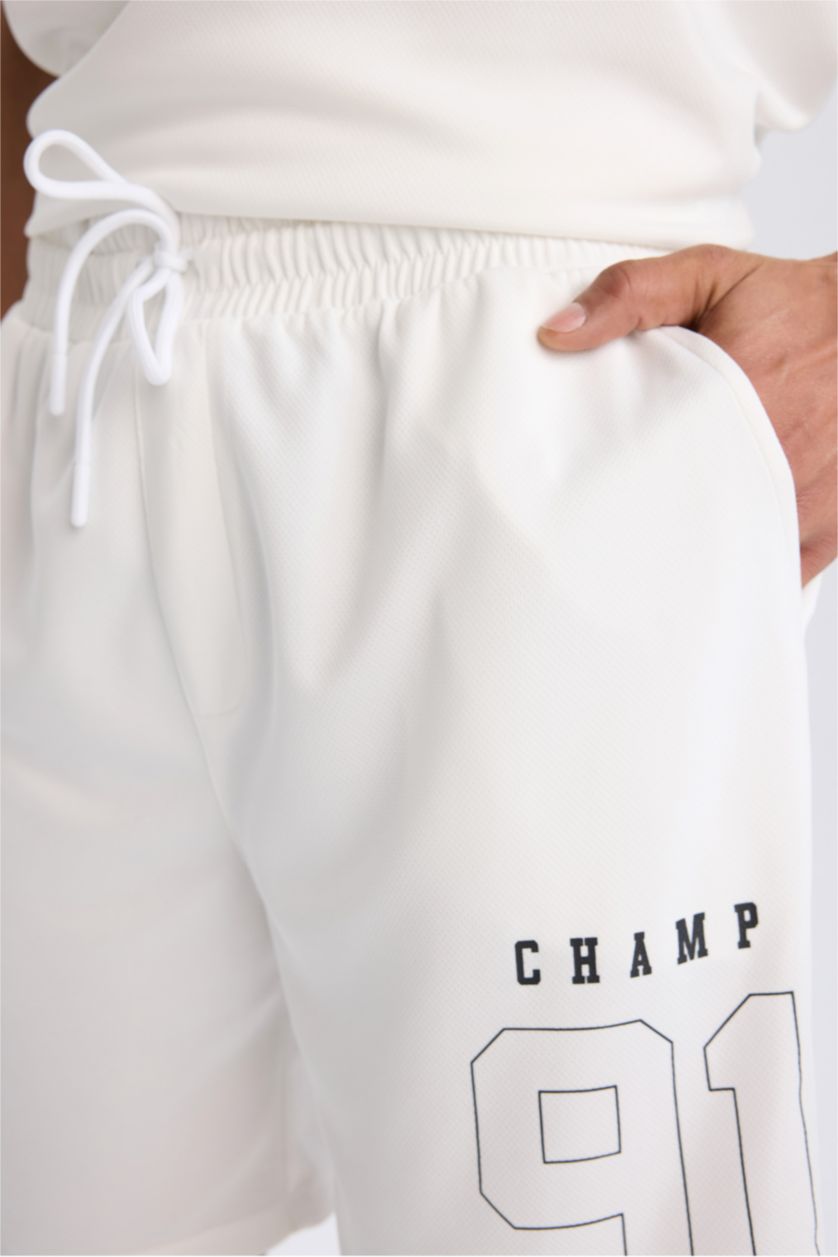 Man Ecru DeFactoFit Standard Fit Sports Shorts