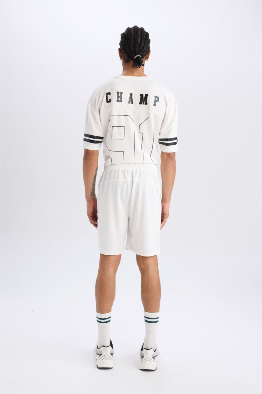 Man Ecru DeFactoFit Standard Fit Sports Shorts