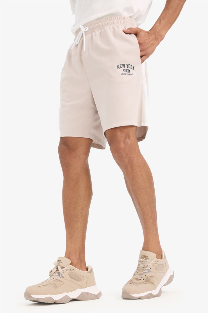 رجال اللون الحجري DeFactoFit شورت قصير رياضي قصة عادية مطبوع بجيب من