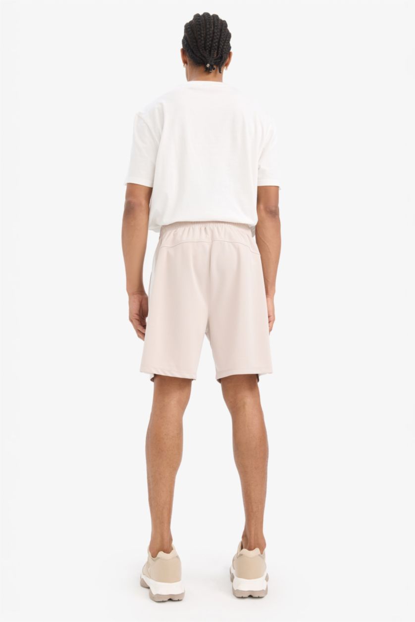 رجال اللون الحجري DeFactoFit شورت قصير رياضي قصة عادية مطبوع بجيب من