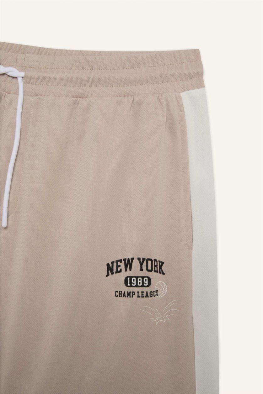 رجال اللون الحجري DeFactoFit شورت قصير رياضي قصة عادية مطبوع بجيب من