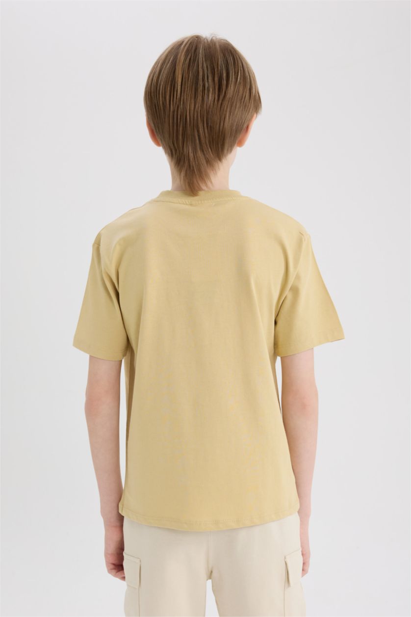 Erkek Çocuk - Genç Erkek Bej Bisiklet Yaka Nakışlı Kısa Kollu Tişört Erkek Çocuk