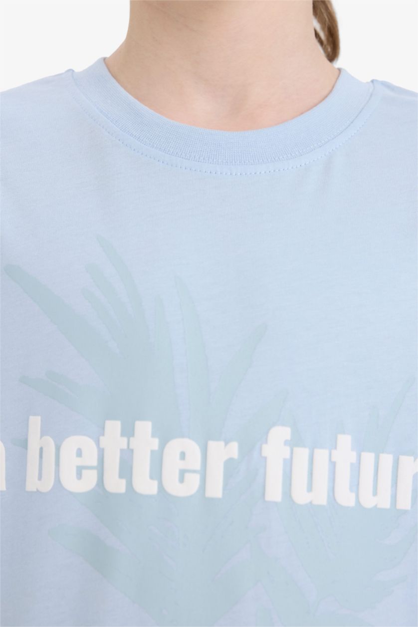 أولاد أزرق فاتح تيشيرت ولادي نص ردن مطبوع قصة عادية