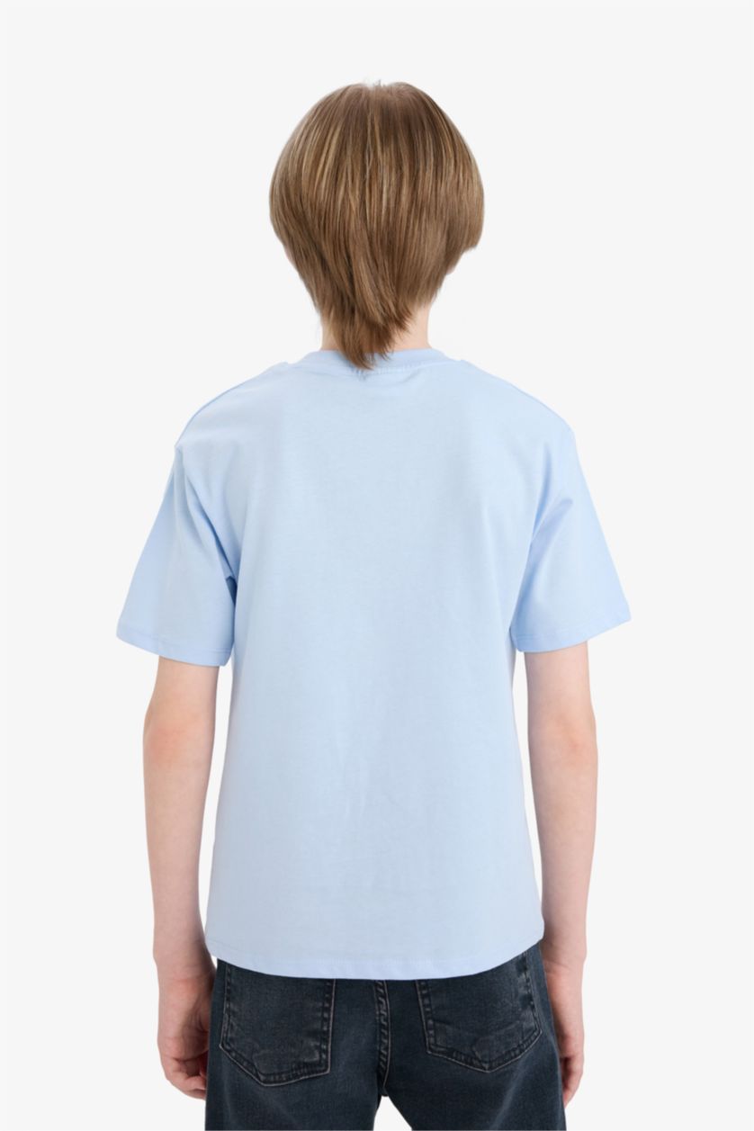 أولاد أزرق فاتح تيشيرت ولادي نص ردن مطبوع قصة عادية
