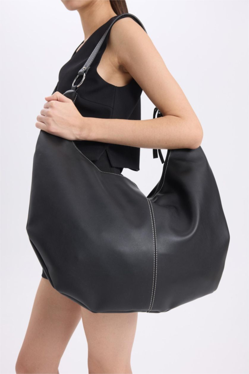 Women Black Faux Leather Shoulder bag