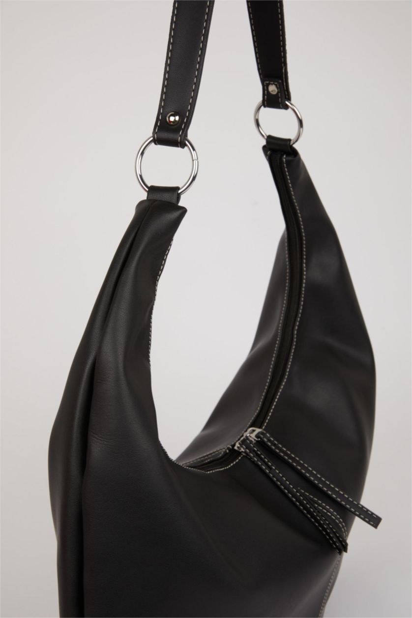 Women Black Faux Leather Shoulder bag