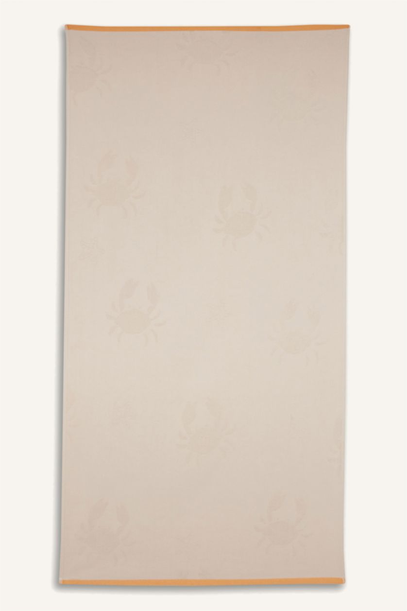 Woman Beige Woman Patterned Cotton Beach Towel