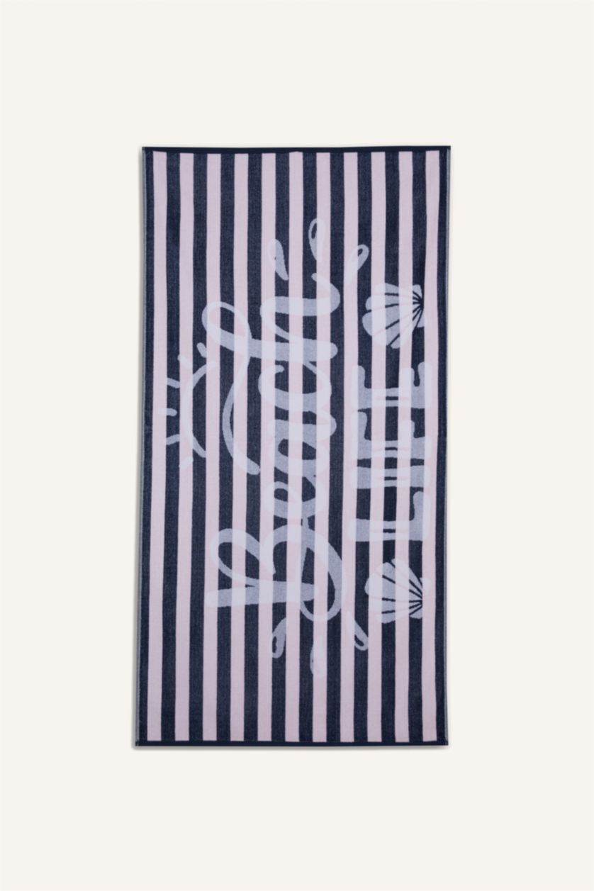 Kadın Mavi Desenli Pamuklu Plaj Havlusu