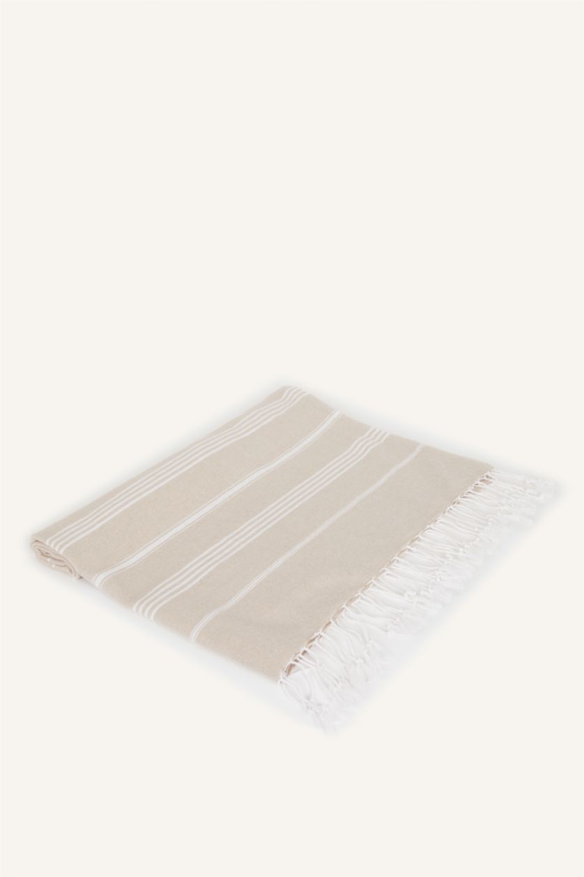 Women Beige Woman Patterned Cotton Beach Towel