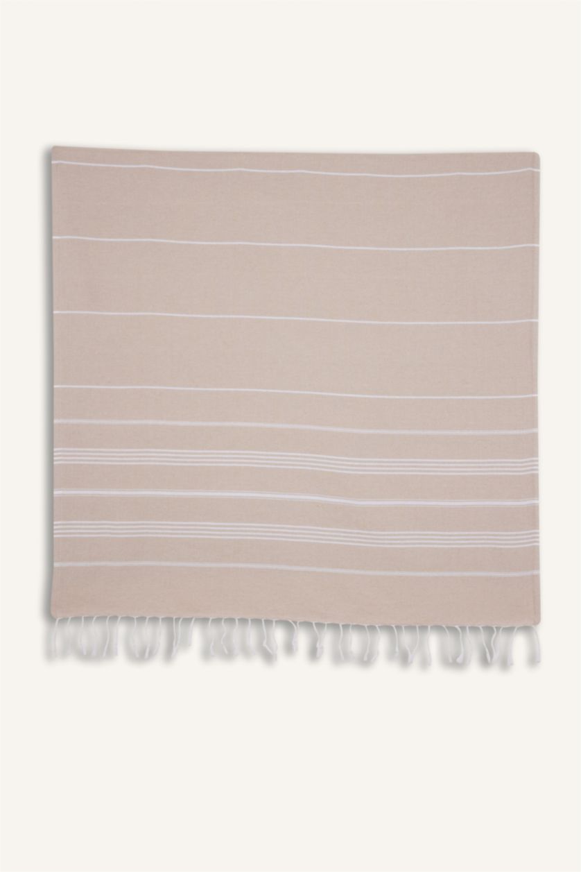 Women Beige Woman Patterned Cotton Beach Towel